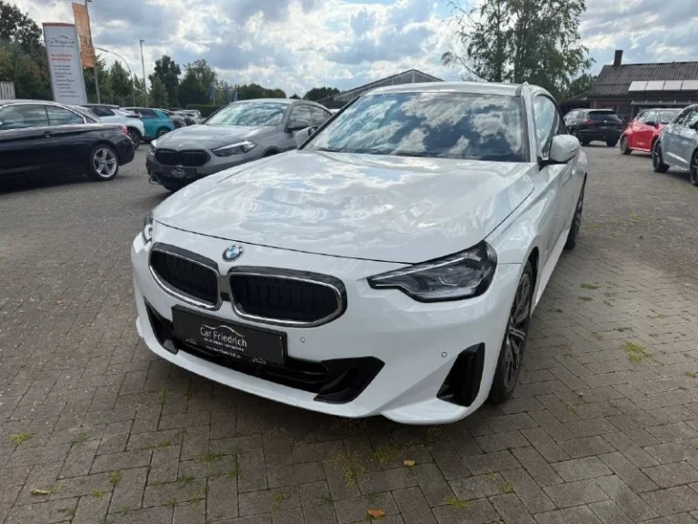 BMW 218 — пример осмотра автомобиля в Германии BMW 218: общий передний ракурс белого BMW 218